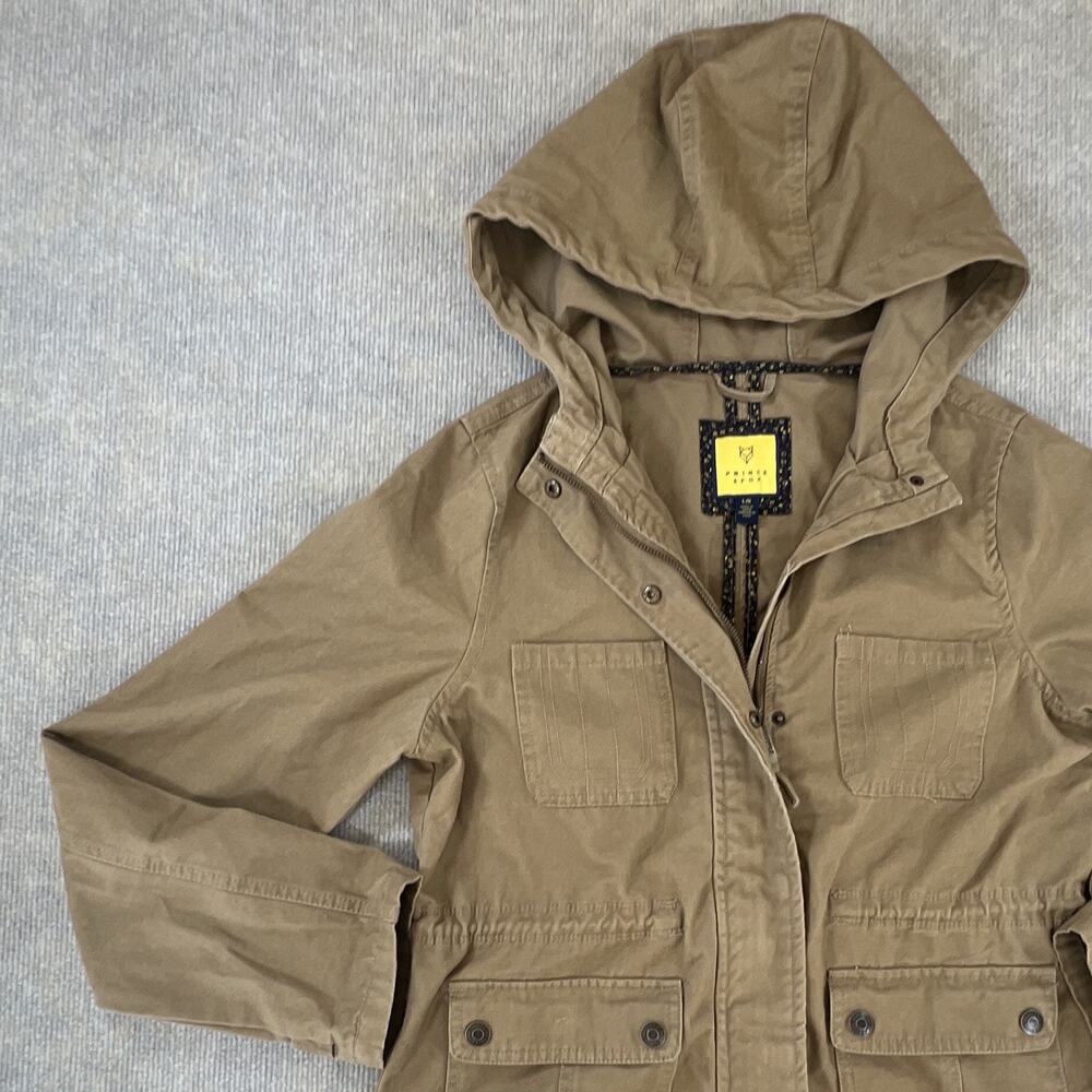 Prince & Fox Womens Beige Hooded Button Jacket w/ Pockets Sz Large